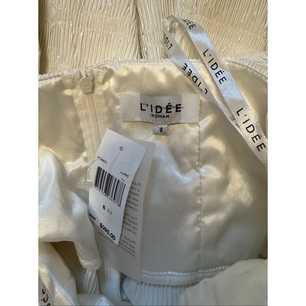 Nwt L'idee Art Deco White Pleated Off Shoulder Puff Sleeve Mini Dress 8 Smocked — image 8 of 8